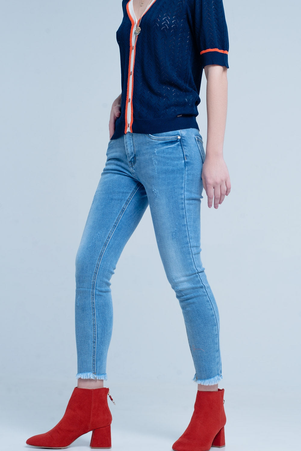 Calças de canga Skinny azul com franjas