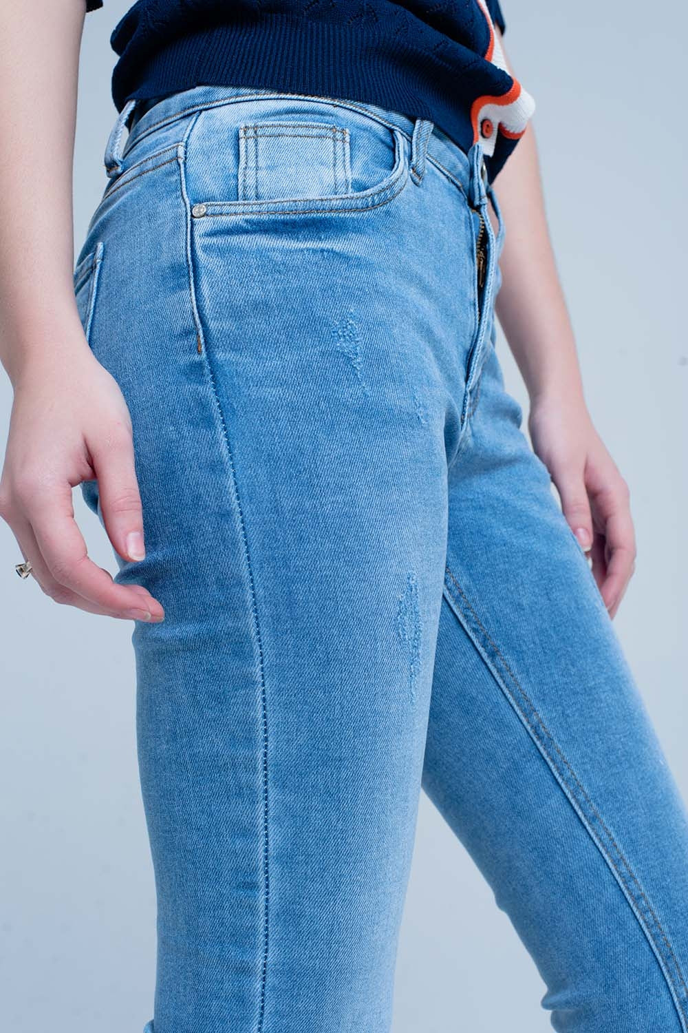 Calças de canga Skinny azul com franjas