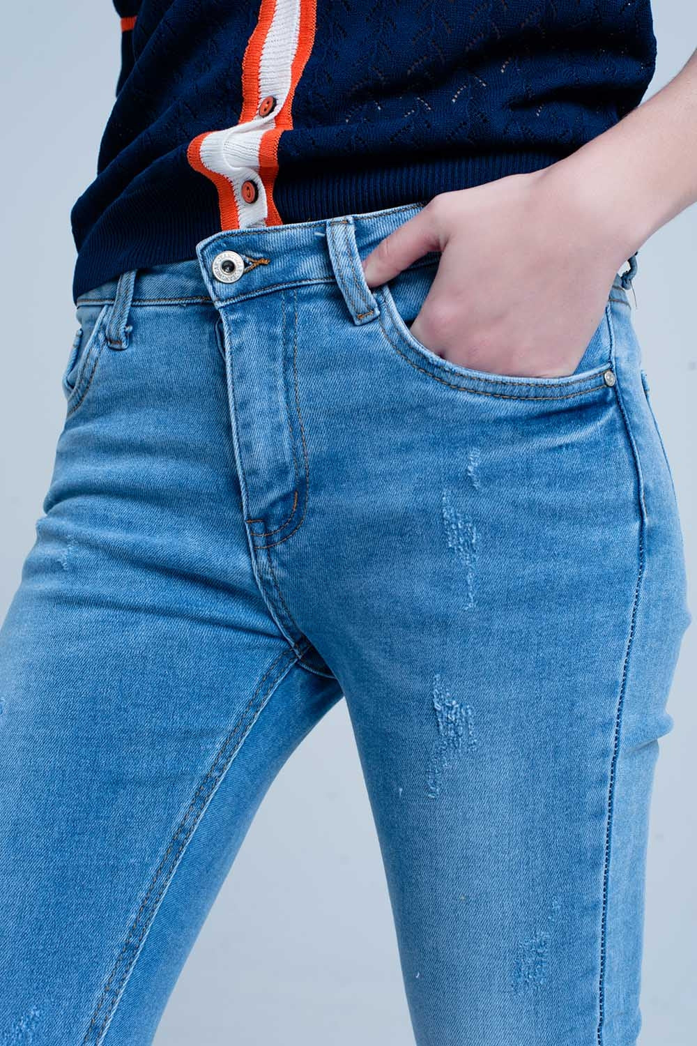 Calças de canga Skinny azul com franjas
