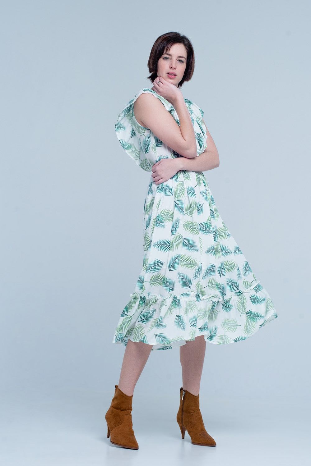 Vestido Midi impresso verde
