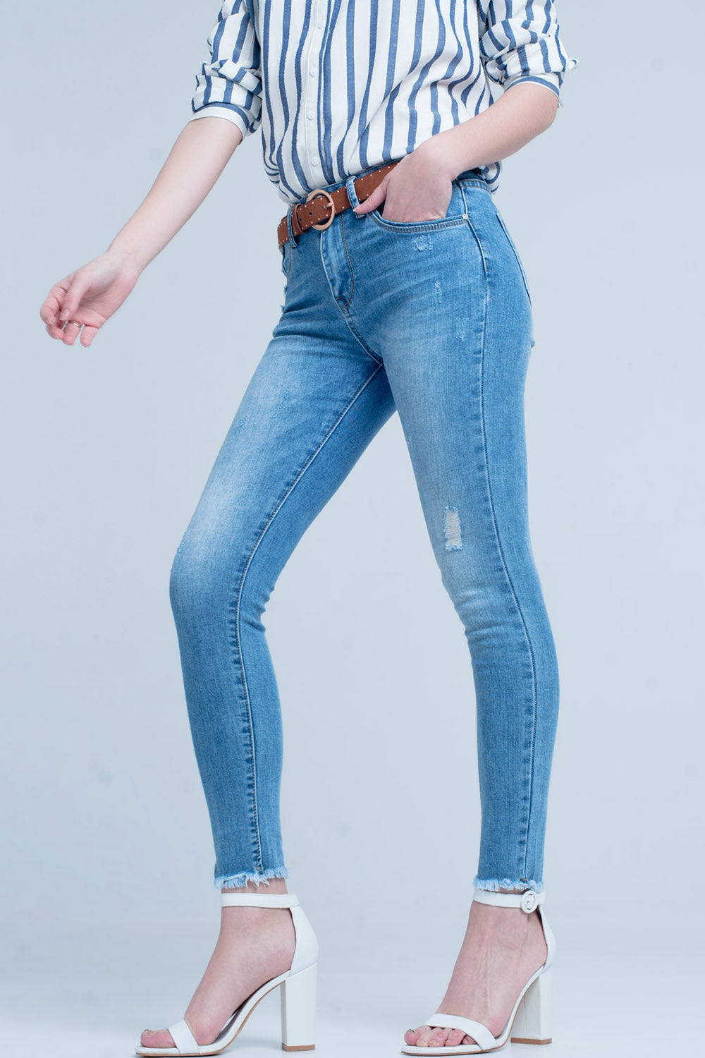 Calças de ganga skinny lavagem de azul claro