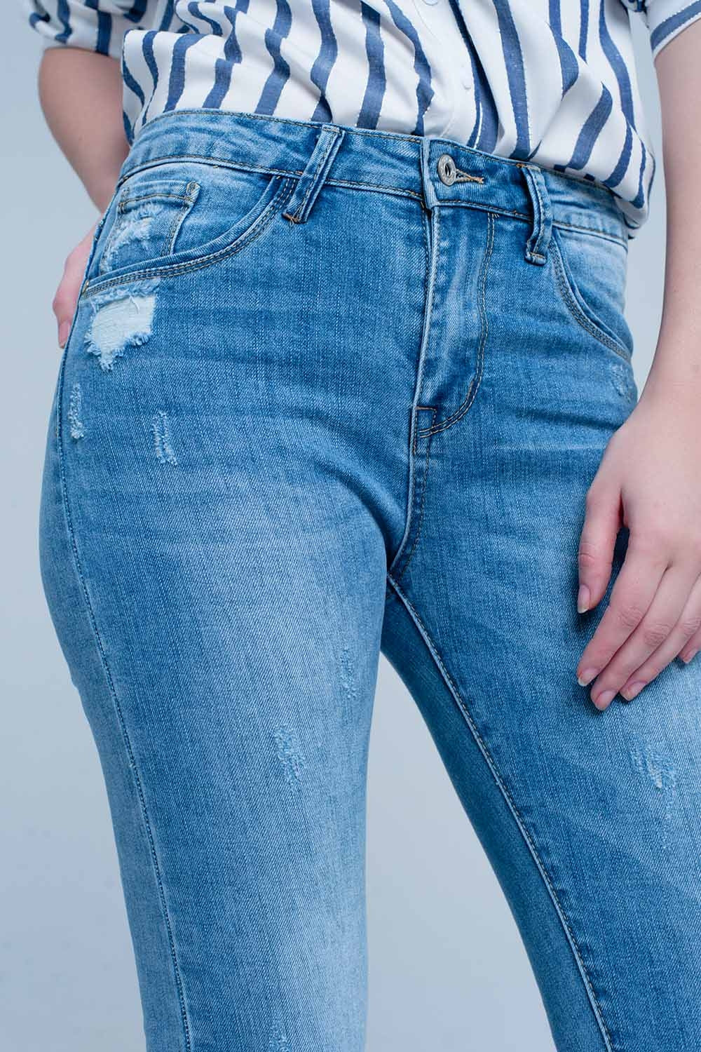 Calças de ganga skinny lavagem de azul claro