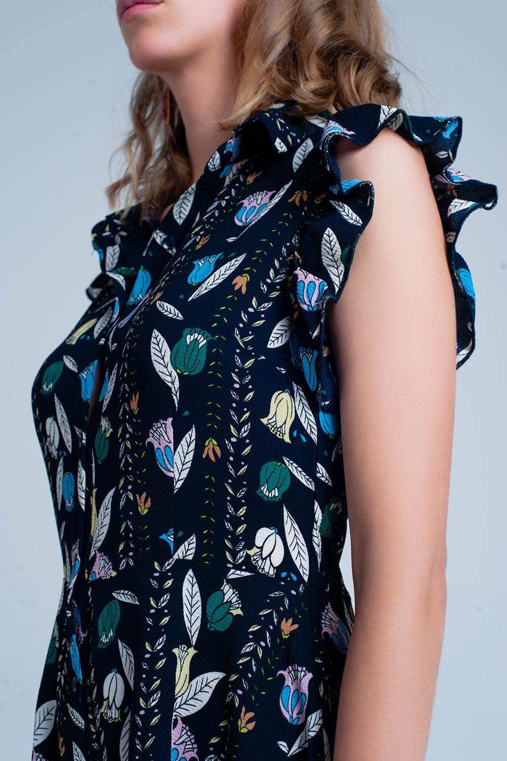 Jumpsuit flor azul marinho