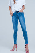 Calças de ganga skinny bolinhas imprimir