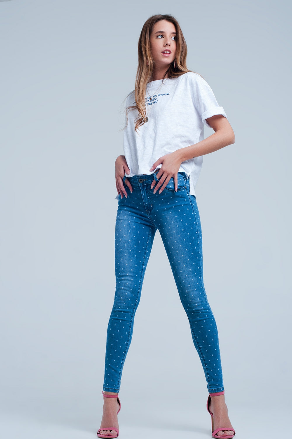 Calças de ganga skinny bolinhas imprimir