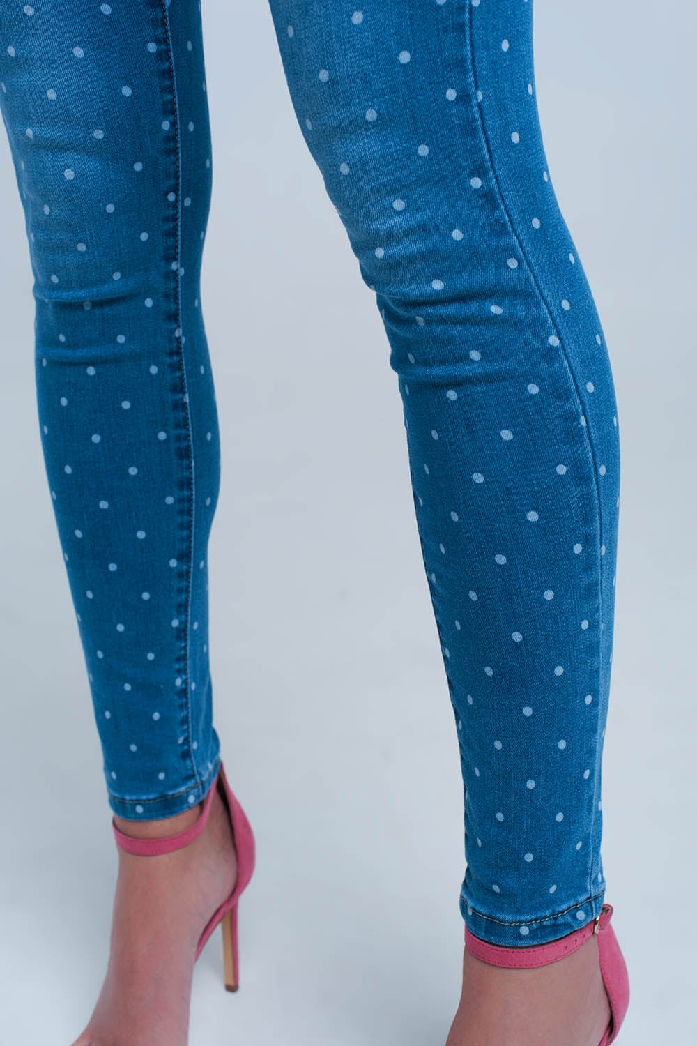 Calças de ganga skinny bolinhas imprimir