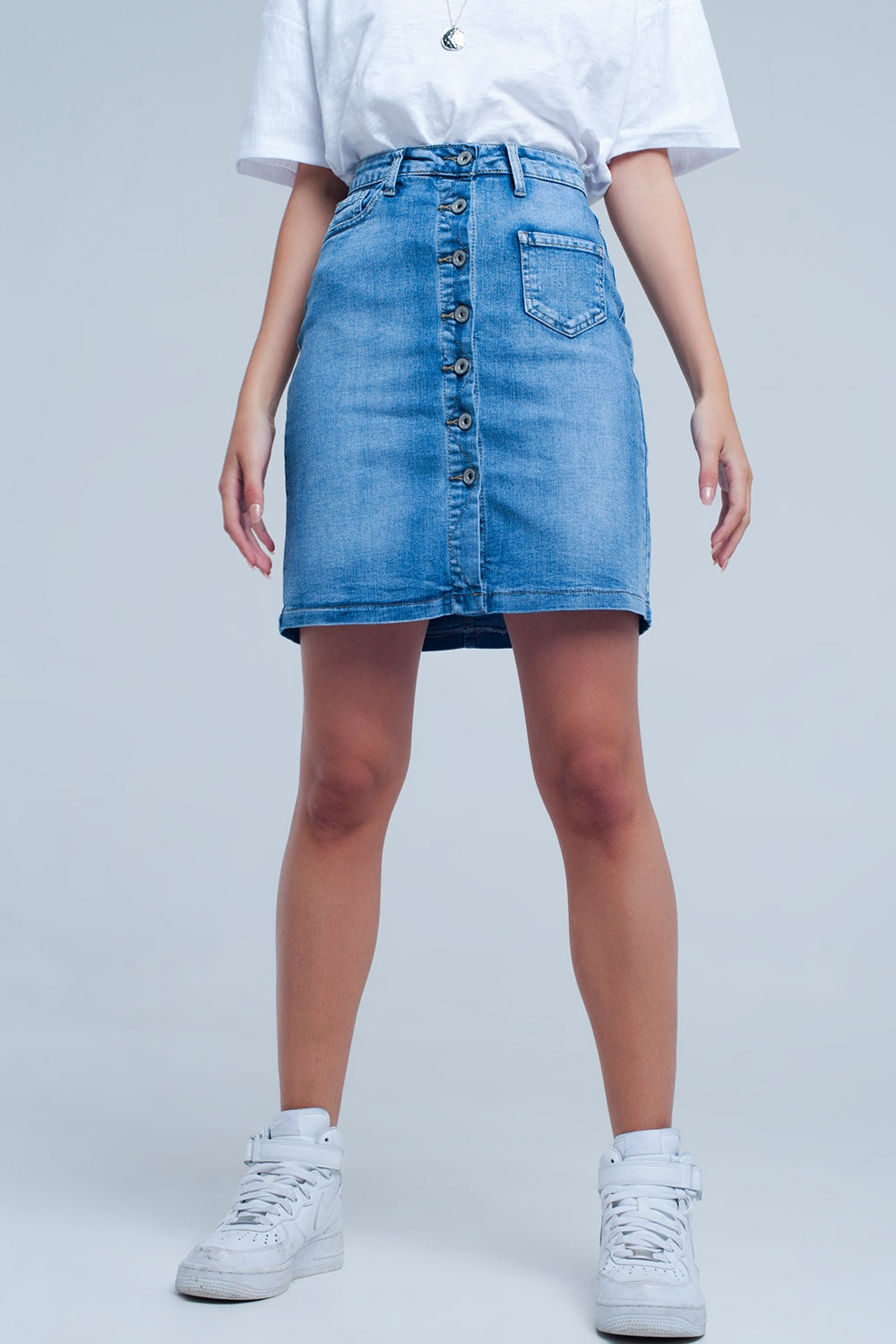 Minissaia denim azul com botões
