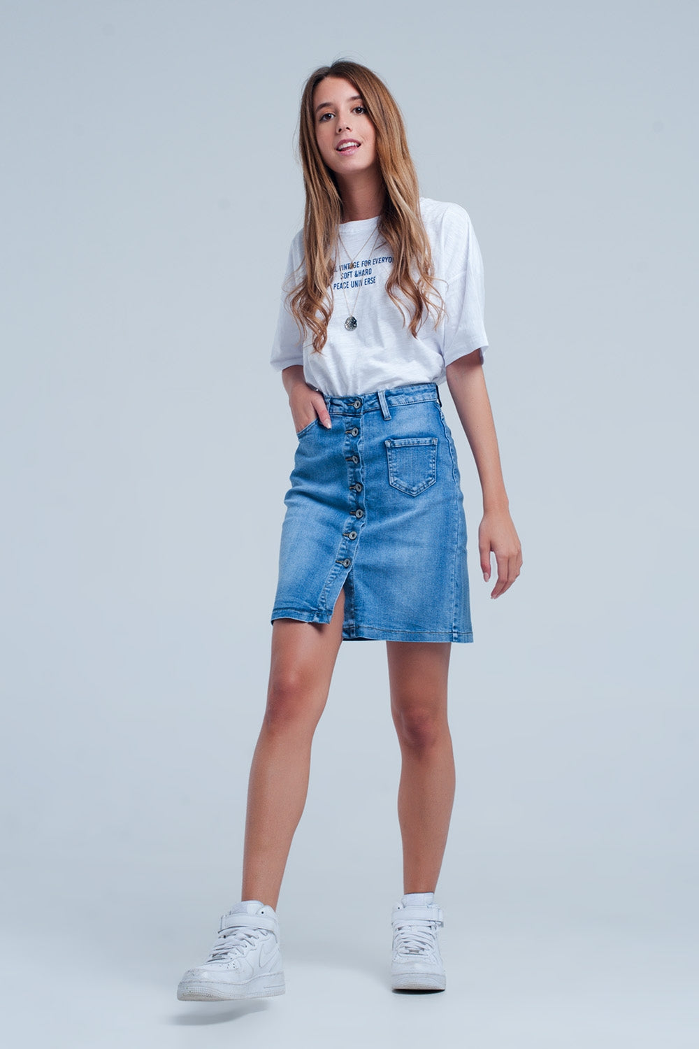 Minissaia denim azul com botões