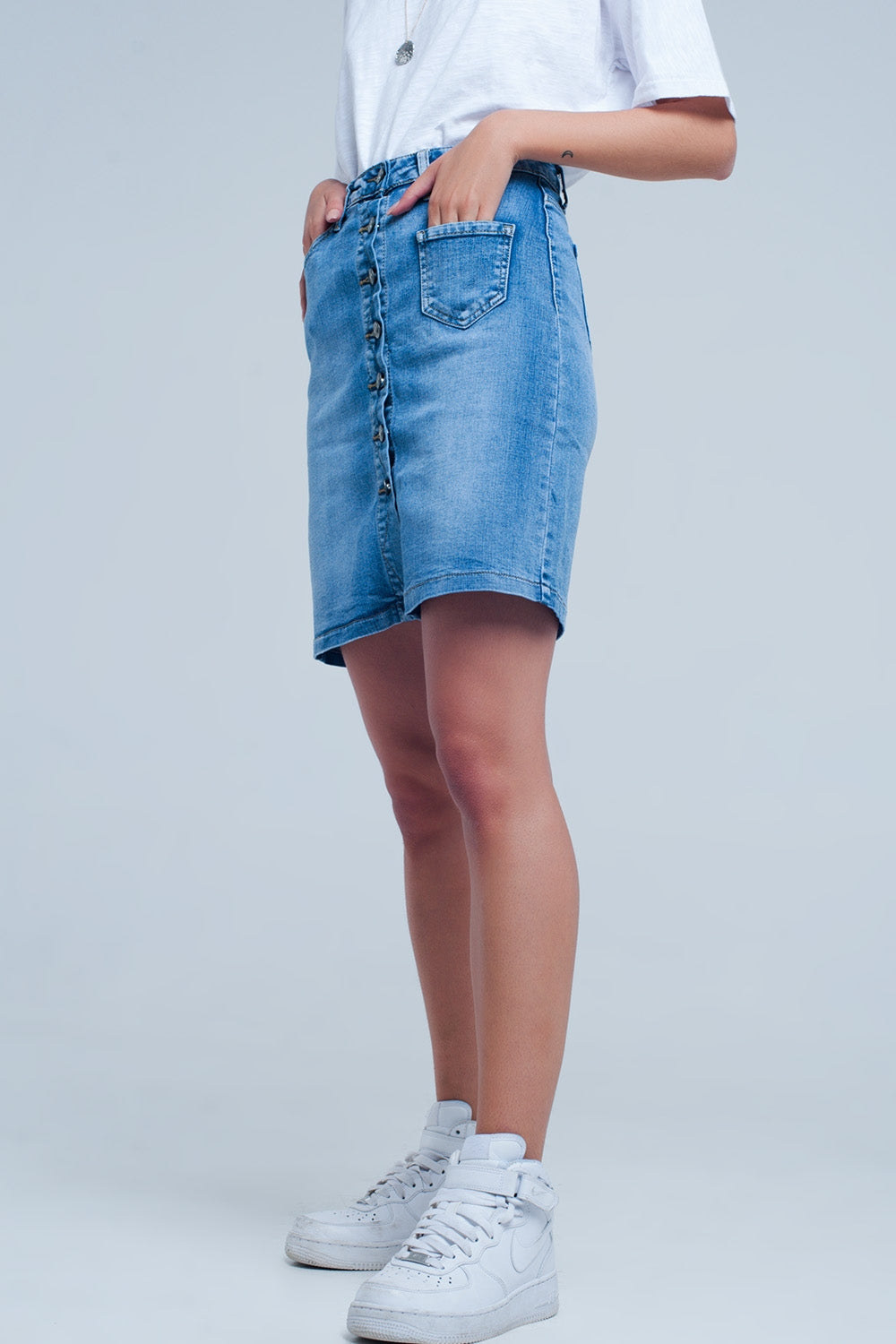 Minissaia denim azul com botões