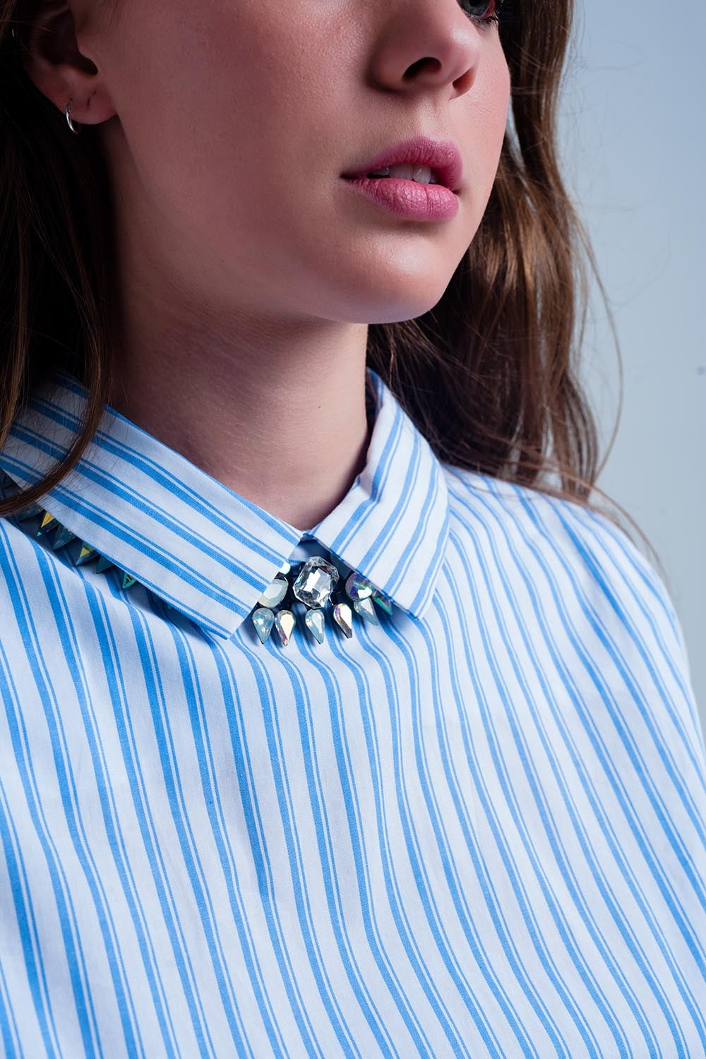Camisa curta listrada azul