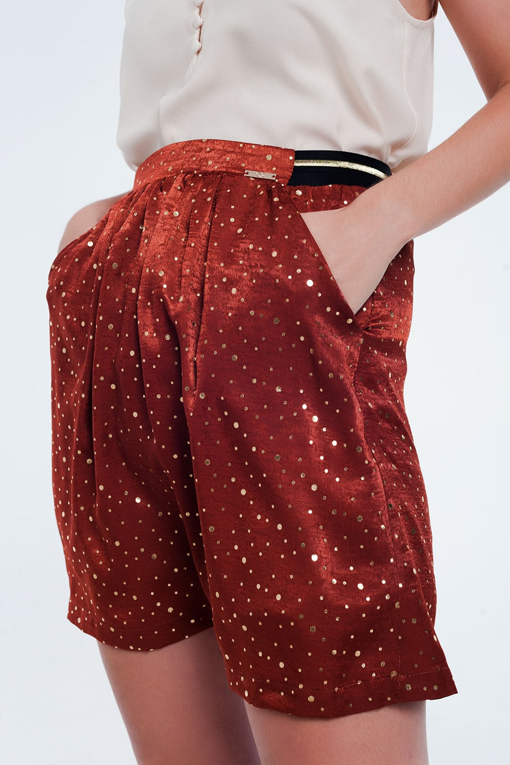 Minissaia caldeira com dobras e polka dot impressão