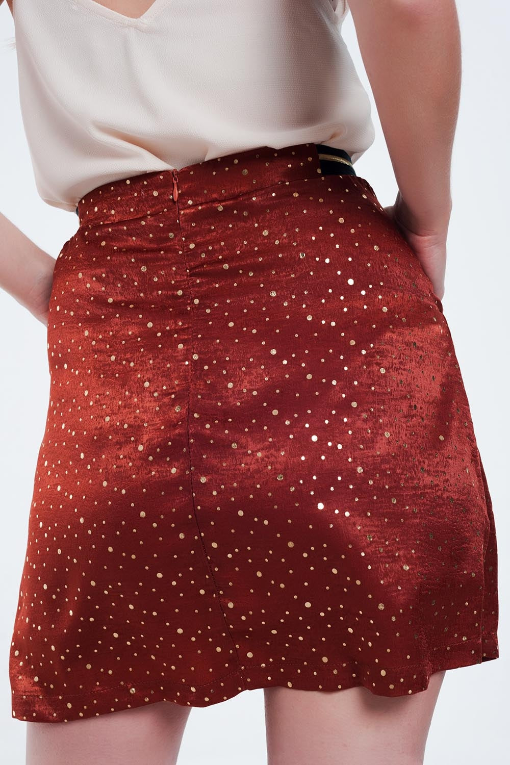 Minissaia caldeira com dobras e polka dot impressão