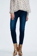 calças de ganga com detalhe linha lateral dourado
