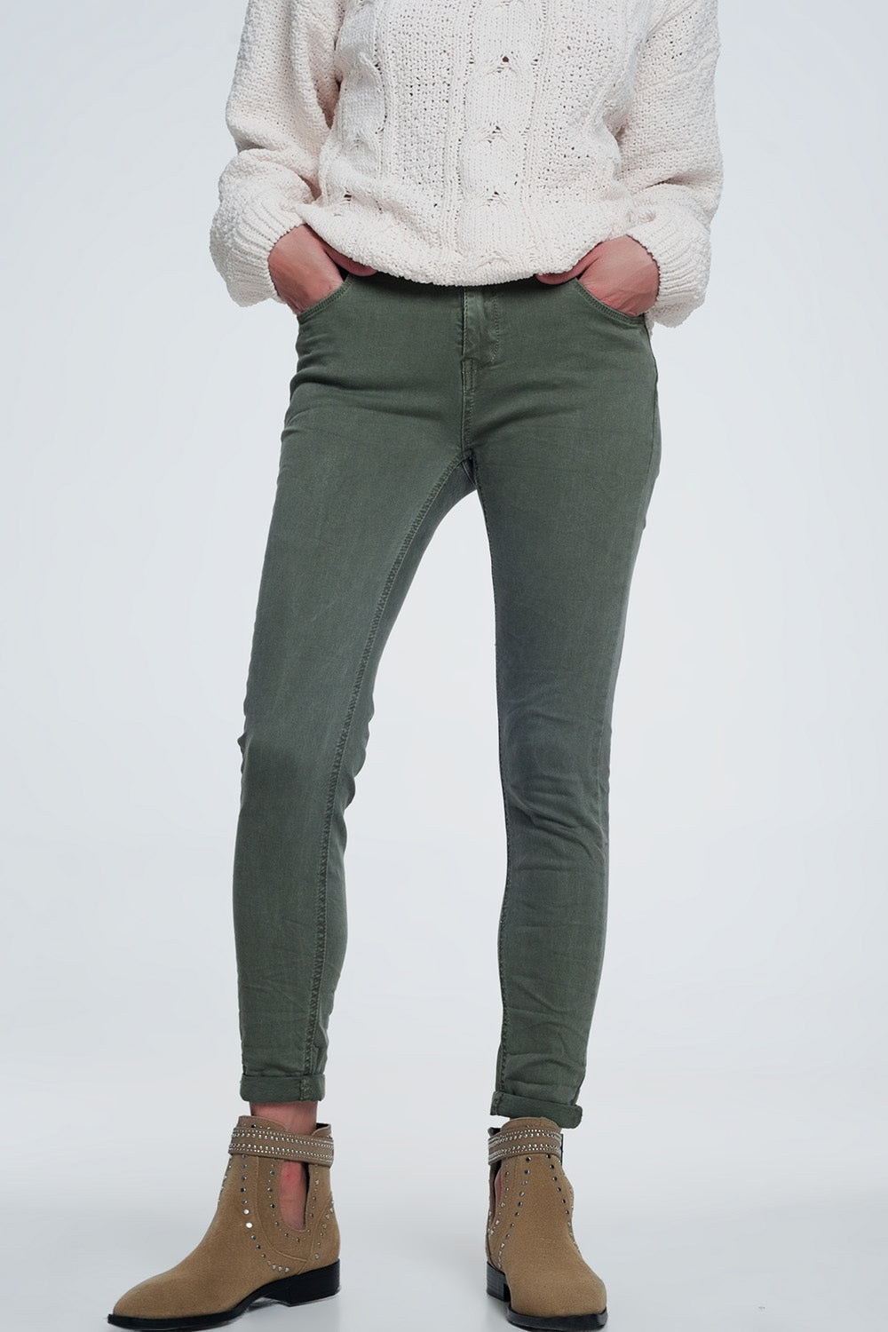 Jeans skinny de cintura alta em verde