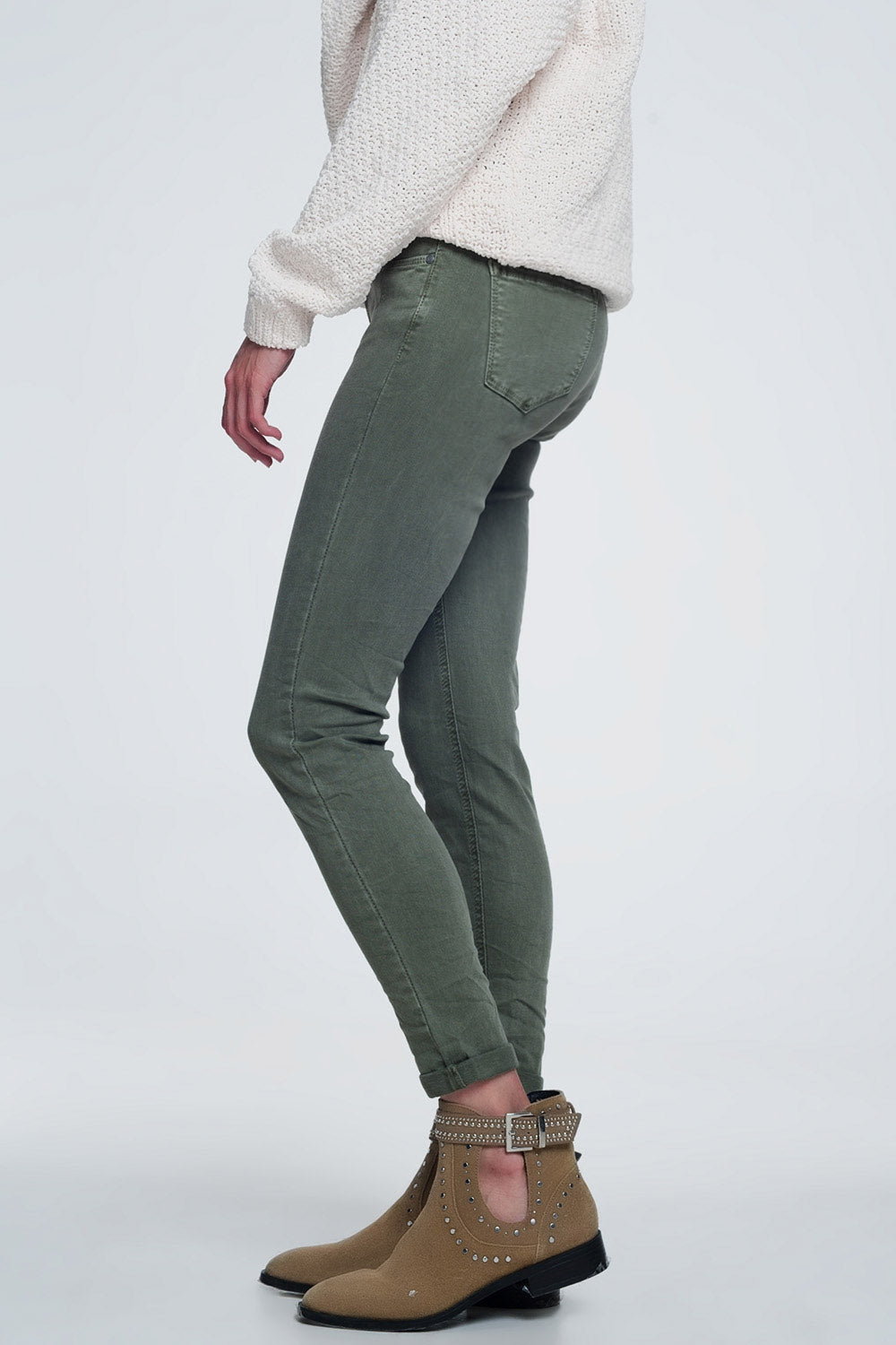 Jeans skinny de cintura alta em verde