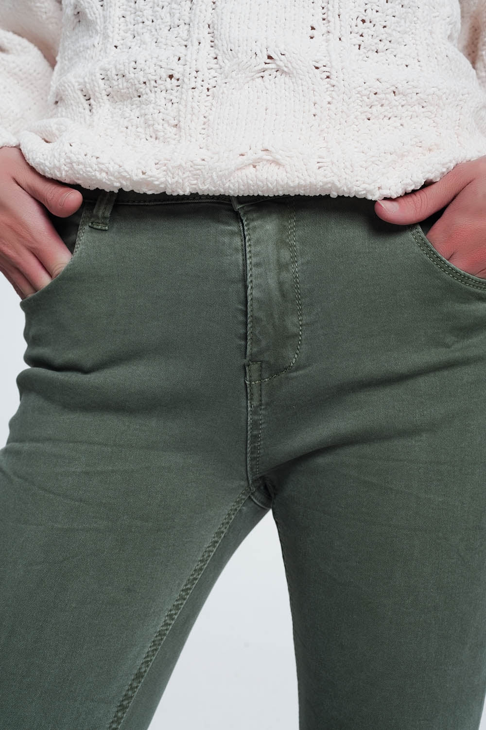 Jeans skinny de cintura alta em verde