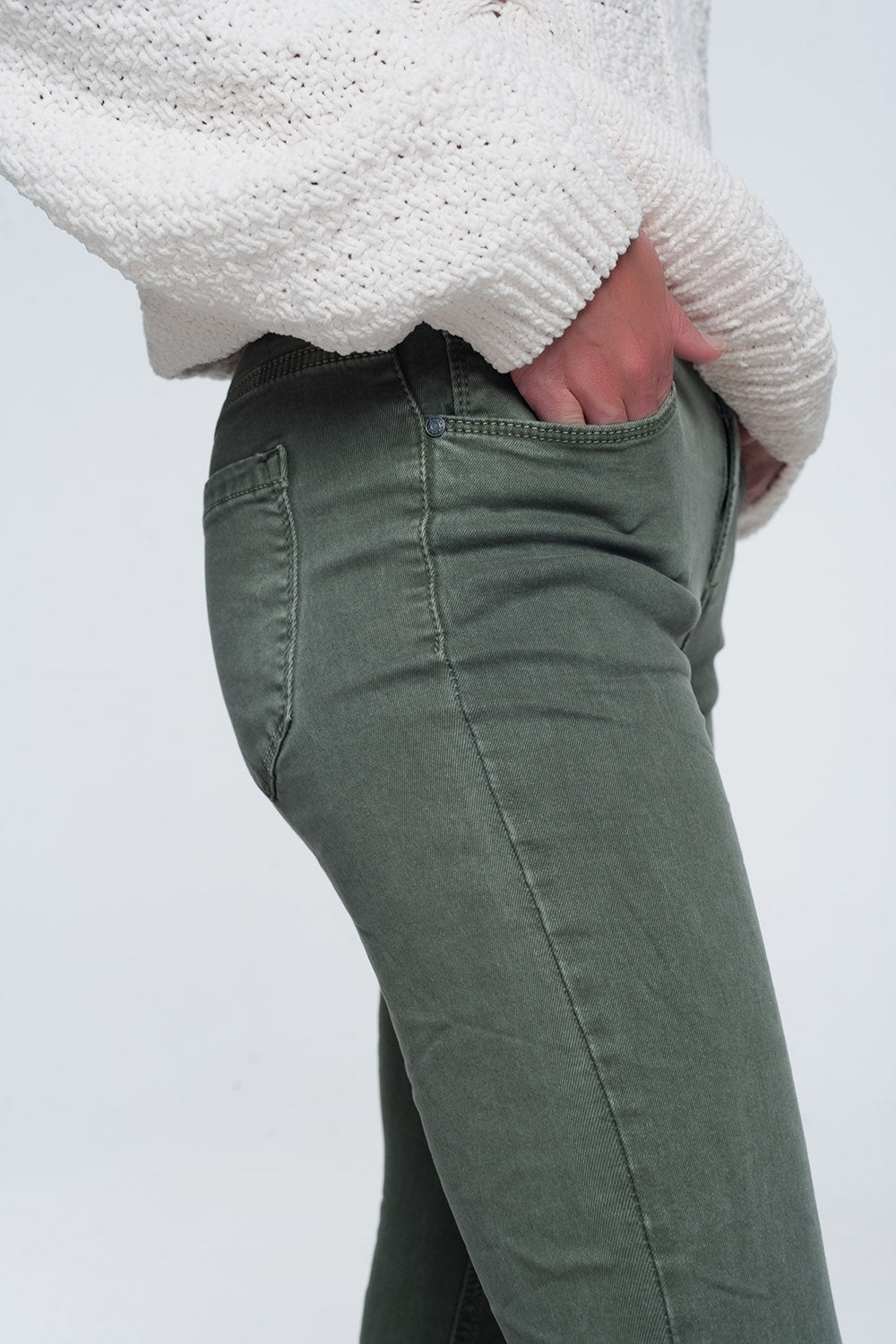 Jeans skinny de cintura alta em verde