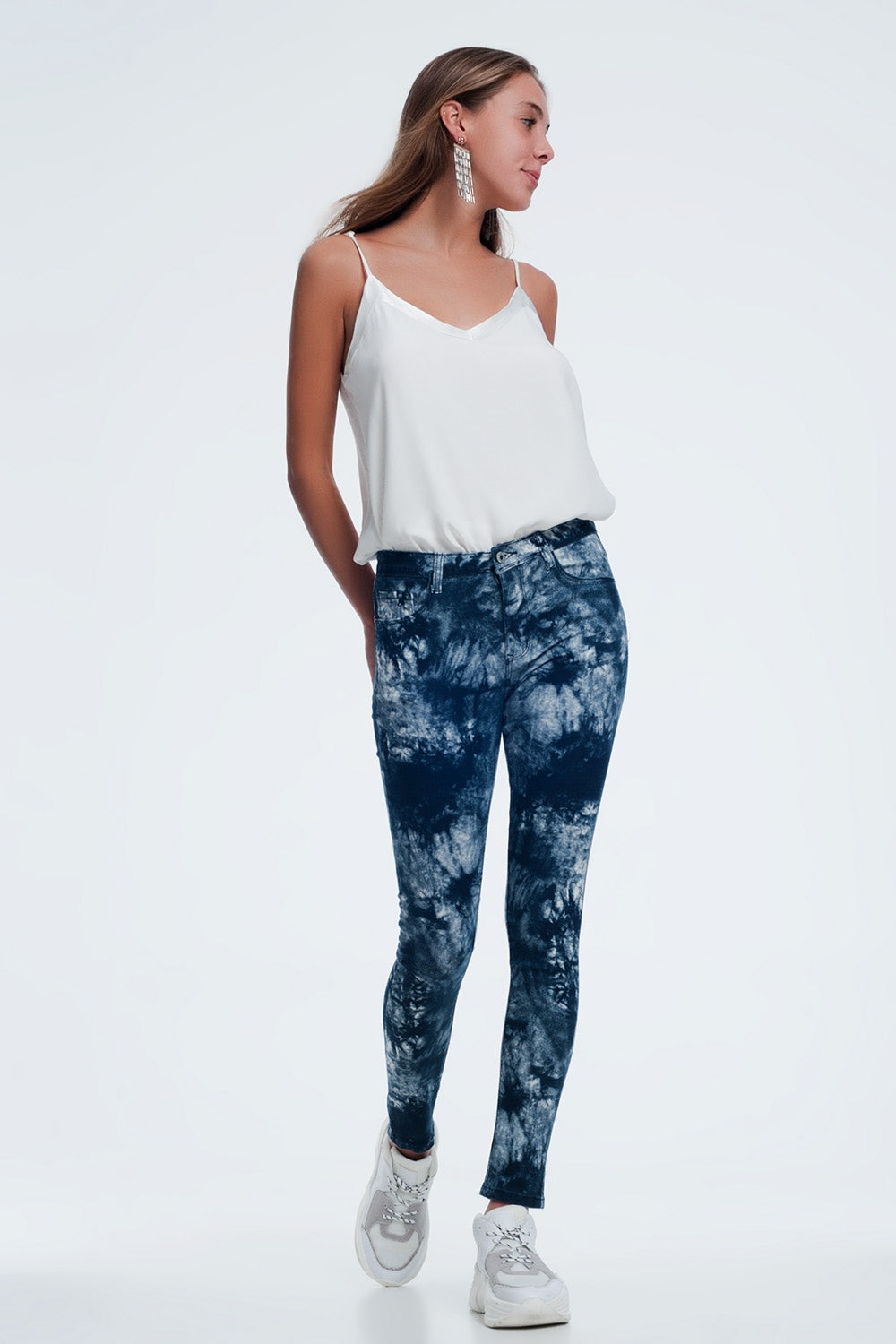 Calças slim de cor azul