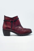 Dark brown blocked mid heeled ankle boots with round toe