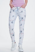 calças skinny branco com estampa floral