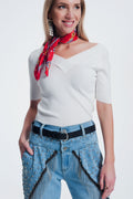 Camisola creme com decote em V