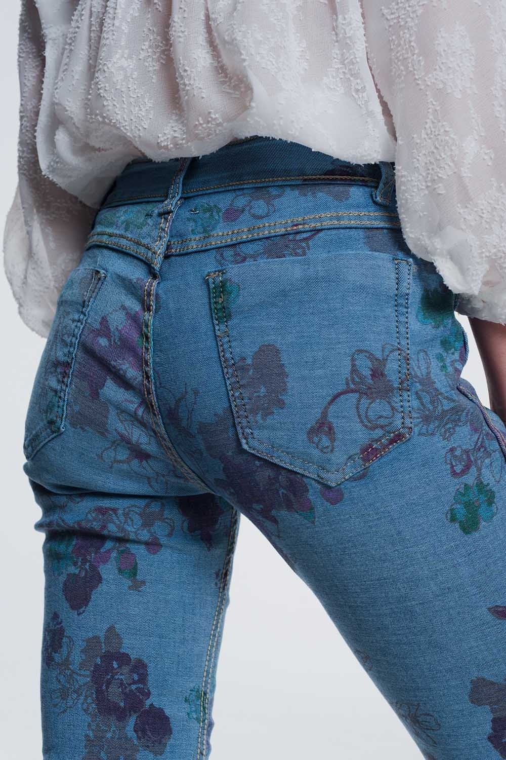 calças de ganga reversíveis skinny enrugados