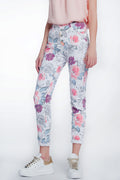 Calças branco boyfriend com estampa floral