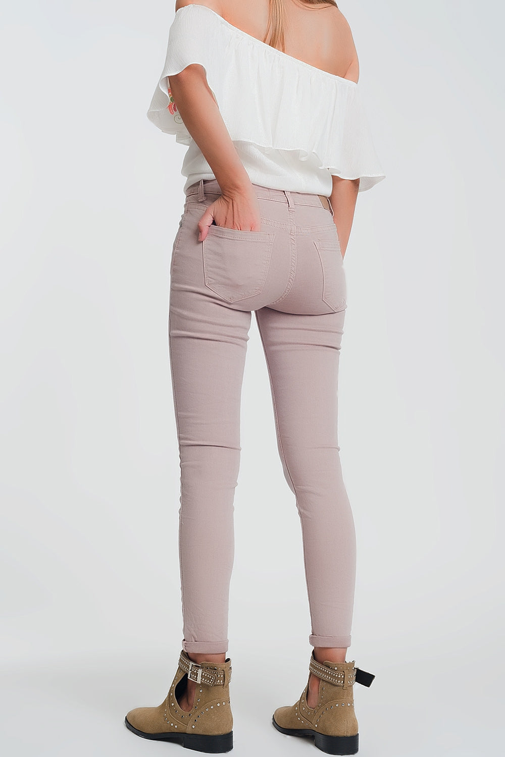 Calças super skinny de cintura alta em rosa