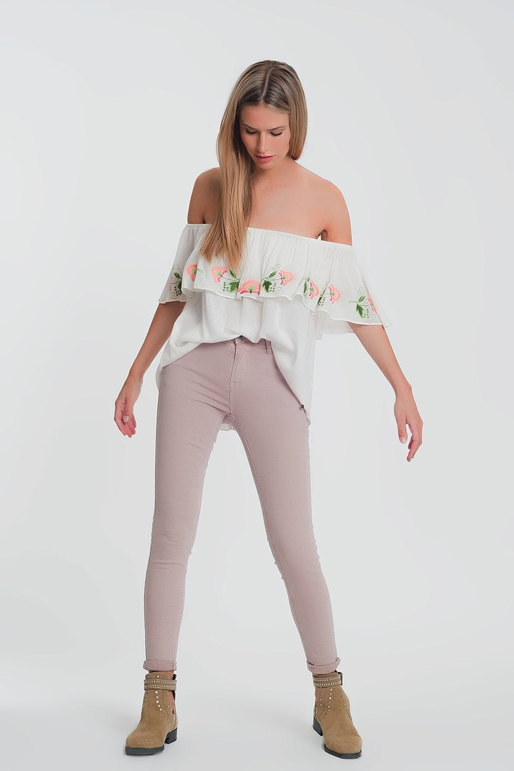 Calças super skinny de cintura alta em rosa