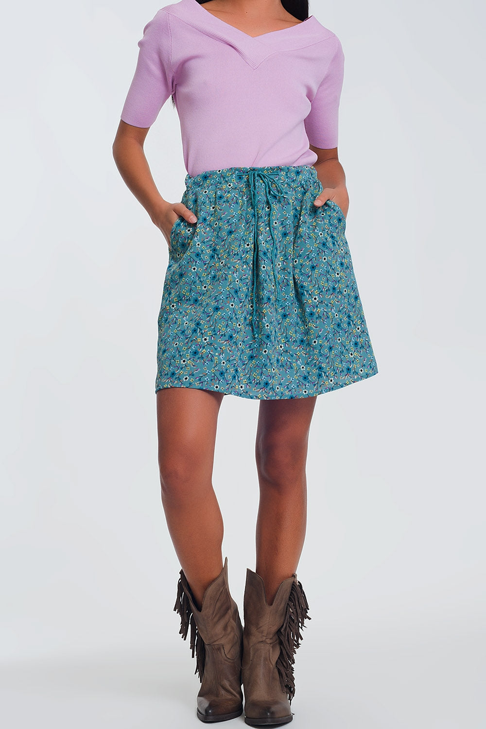 Mini-saia floral verde