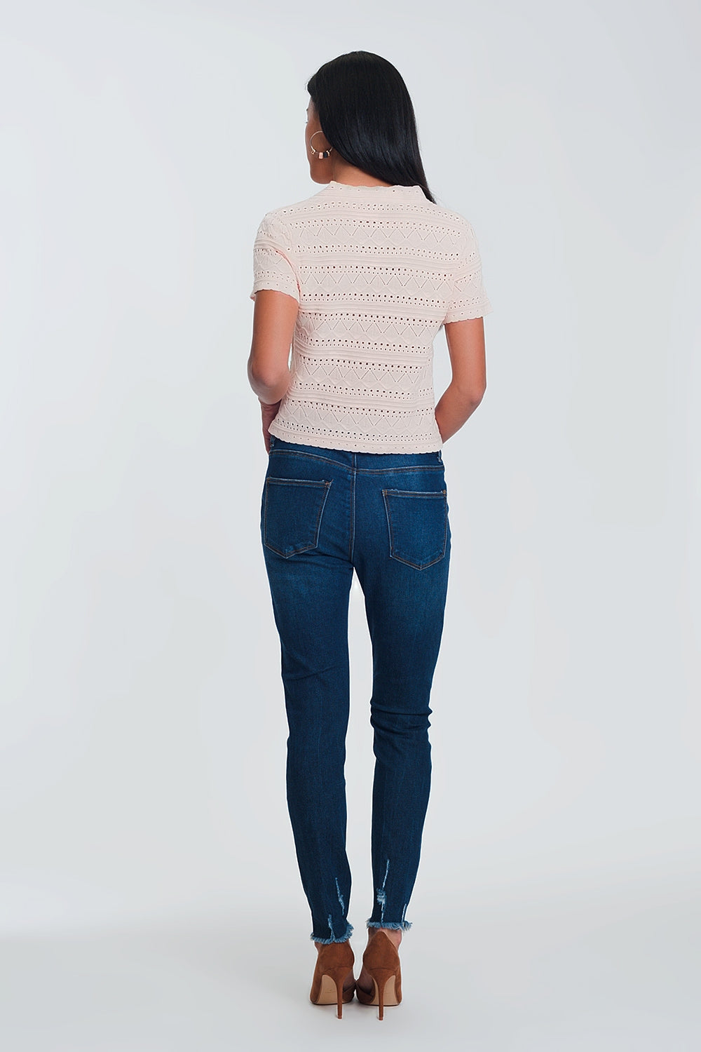 Jeans skinny azul claro com cintura normal