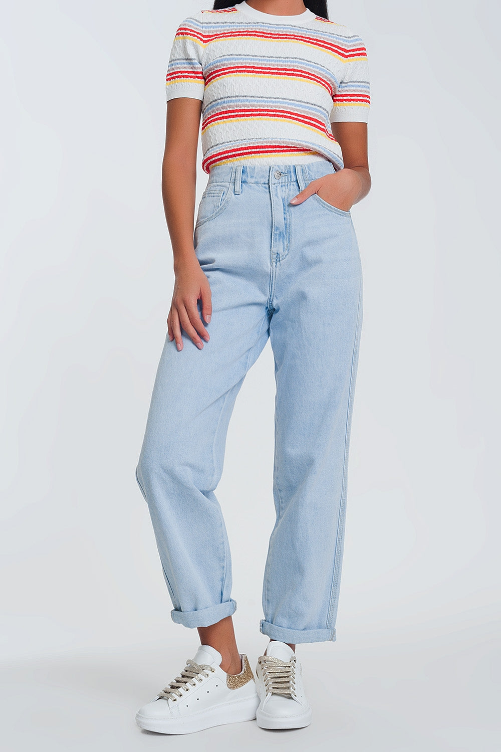 Jeans de cintura alta em azul claro