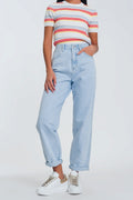 Jeans de cintura alta em azul claro