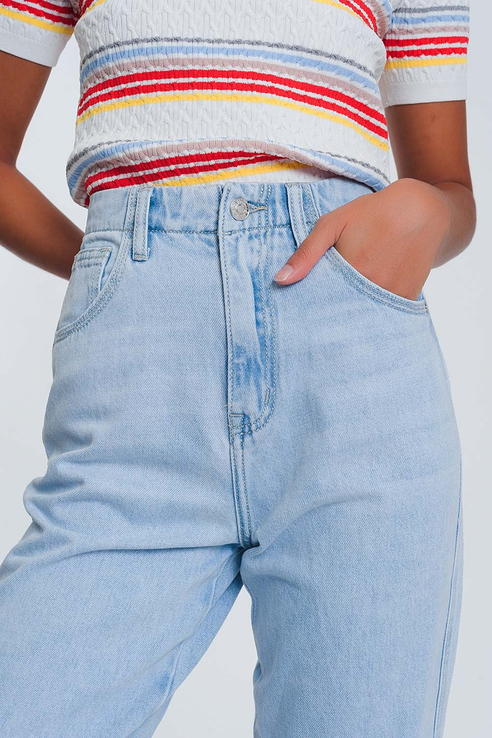 Jeans de cintura alta em azul claro