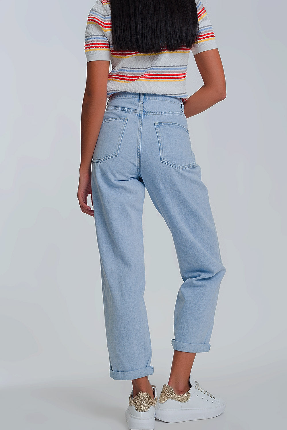 Jeans de cintura alta em azul claro