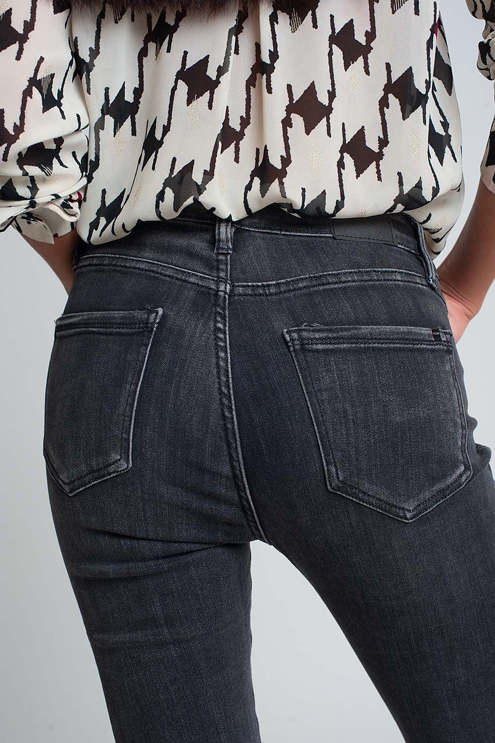 Calças de ganga skinny de alta ascensão em preto lavado