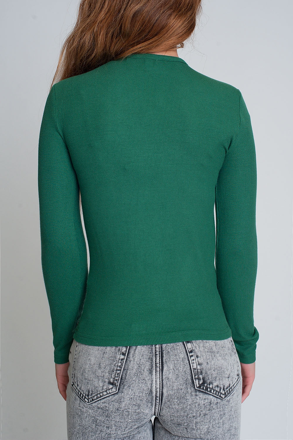 Camisola assimétrico de pescoço em verde