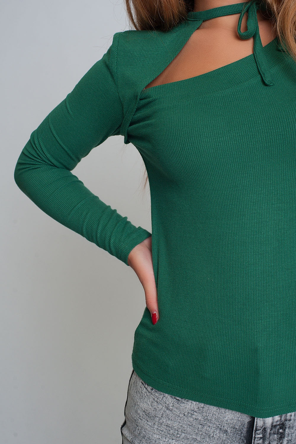 Camisola assimétrico de pescoço em verde