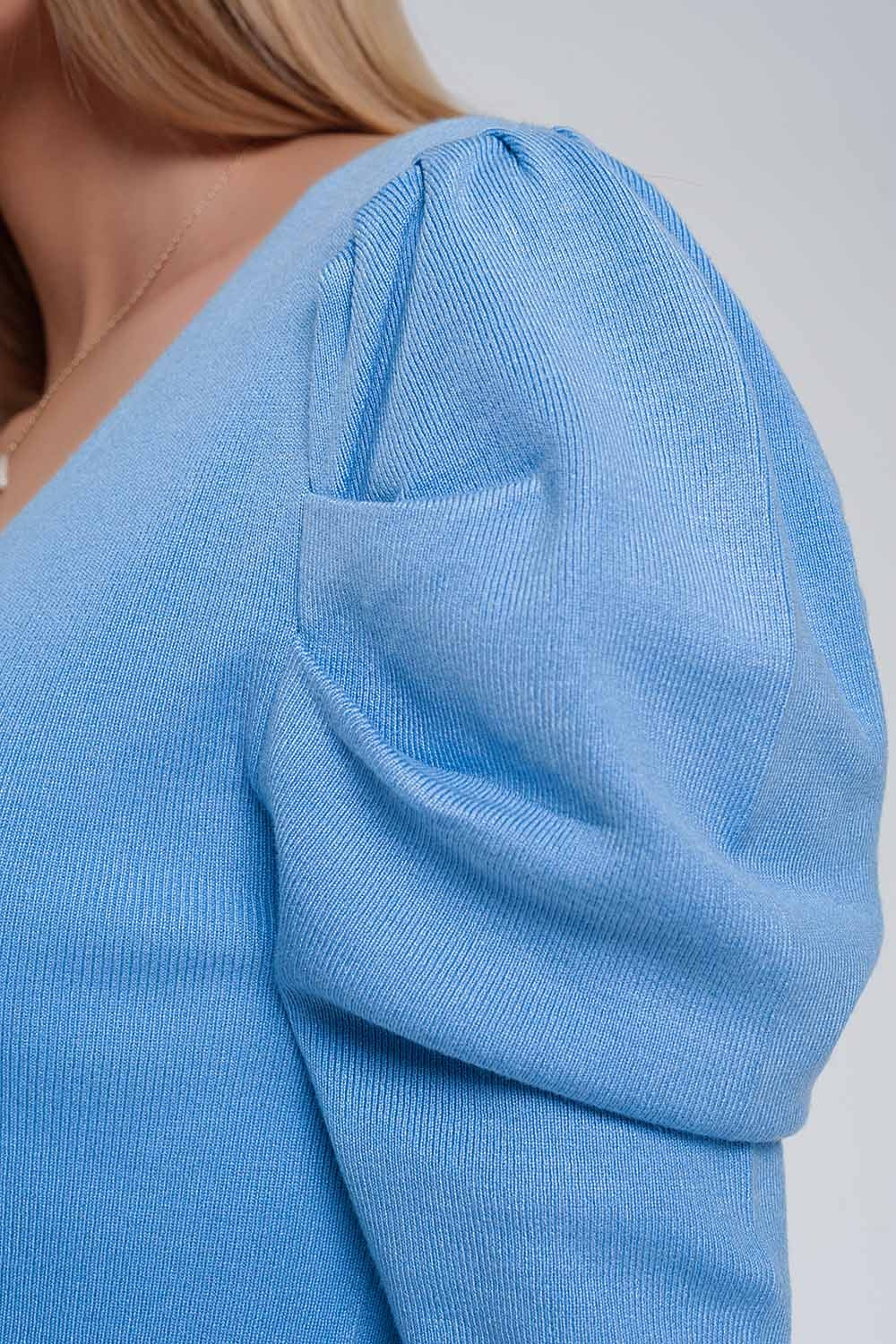 Camisola de manga curta bufante azul