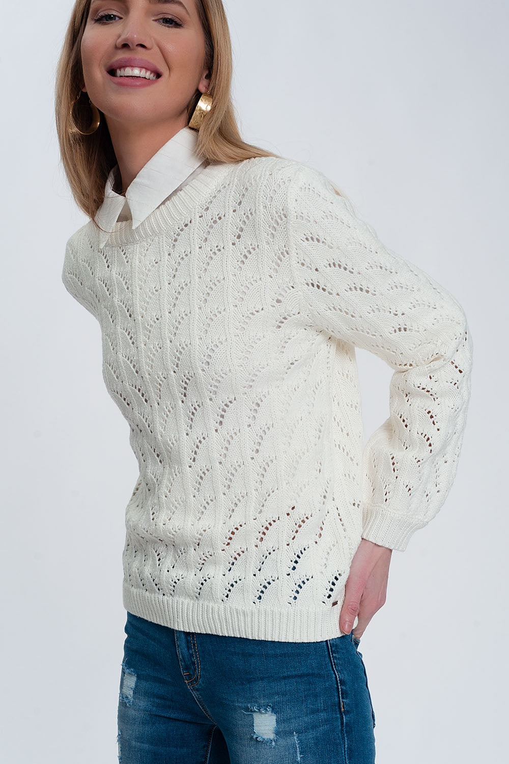 Camisola de croché em creme