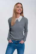 Camisola justa com nervuras cinzenta