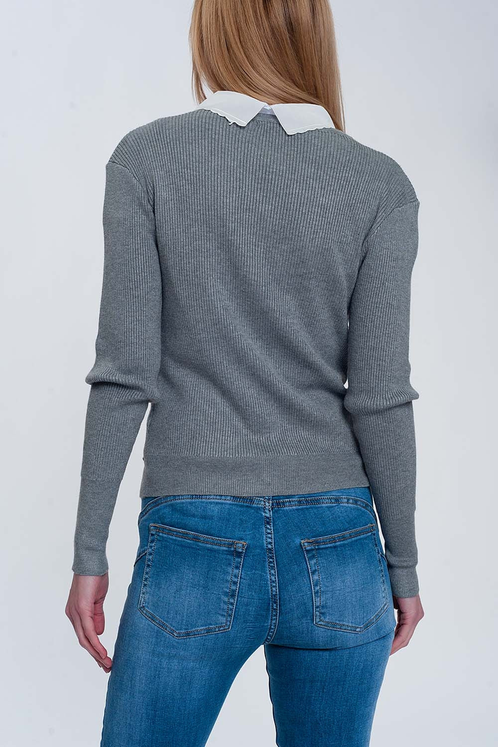 Camisola justa com nervuras cinzenta