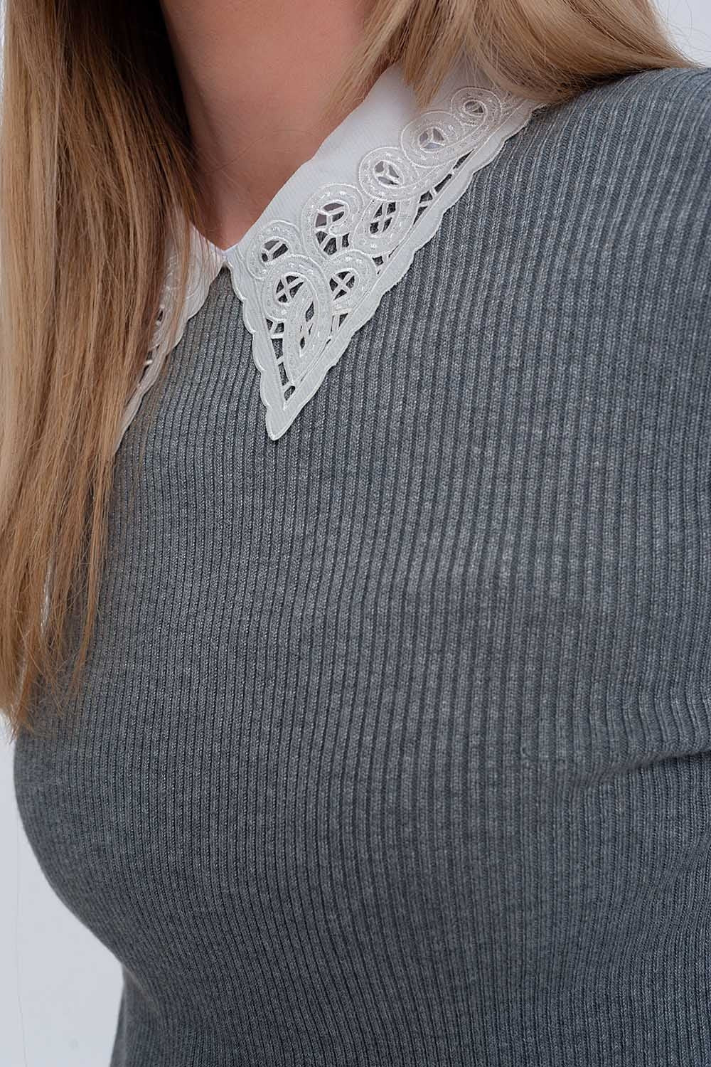 Camisola justa com nervuras cinzenta