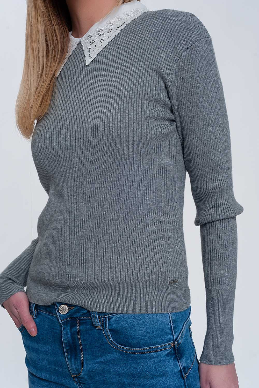 Camisola justa com nervuras cinzenta
