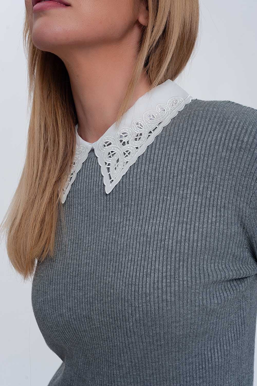 Camisola justa com nervuras cinzenta