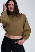 Camisola curta com pescoço de funil verde