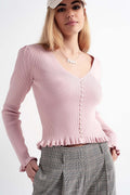Camisola com frente de pérola em rosa