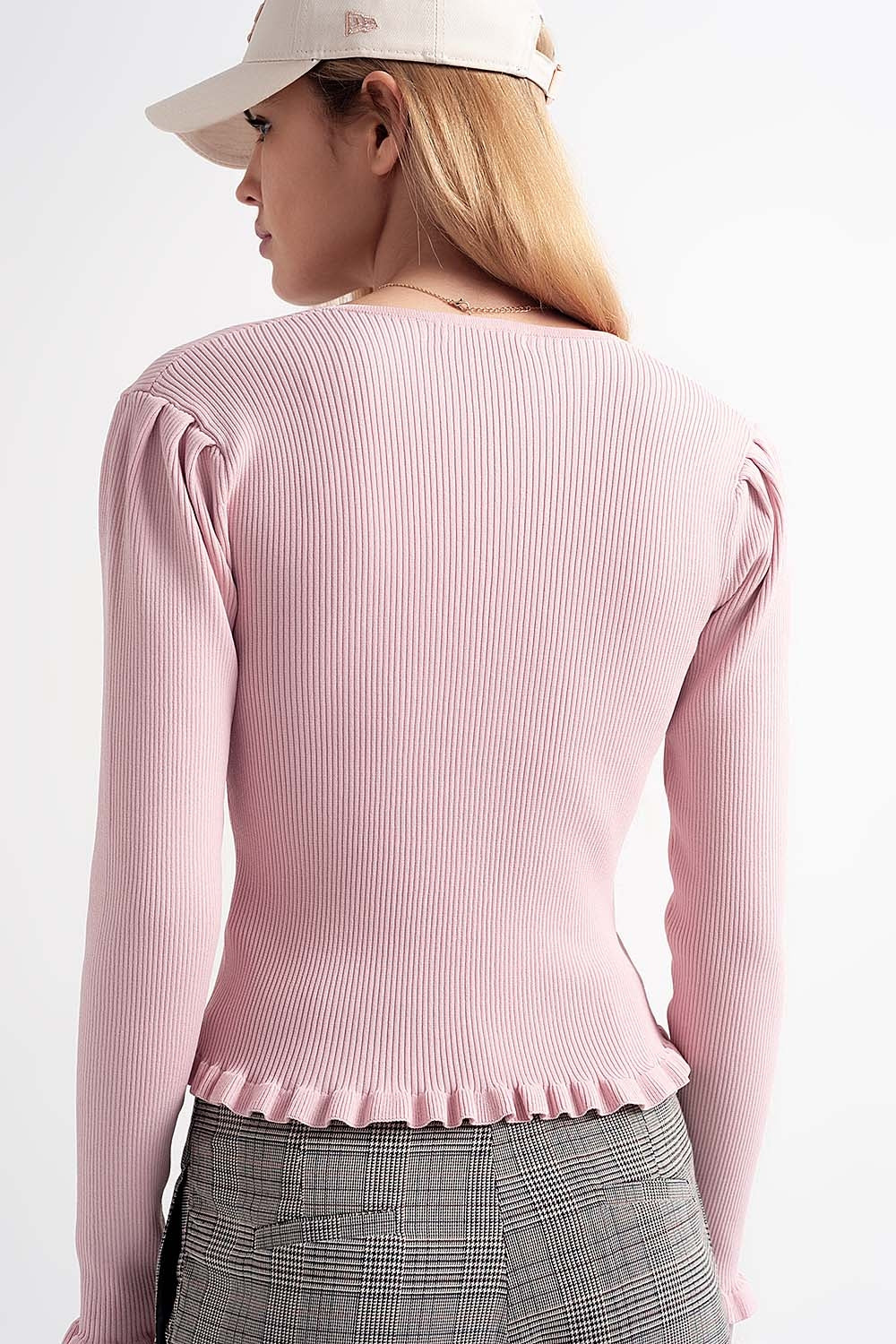 Camisola com frente de pérola em rosa