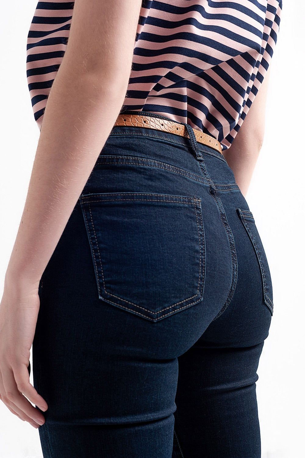 Calças de ganga skinny de cintura alta azul escura