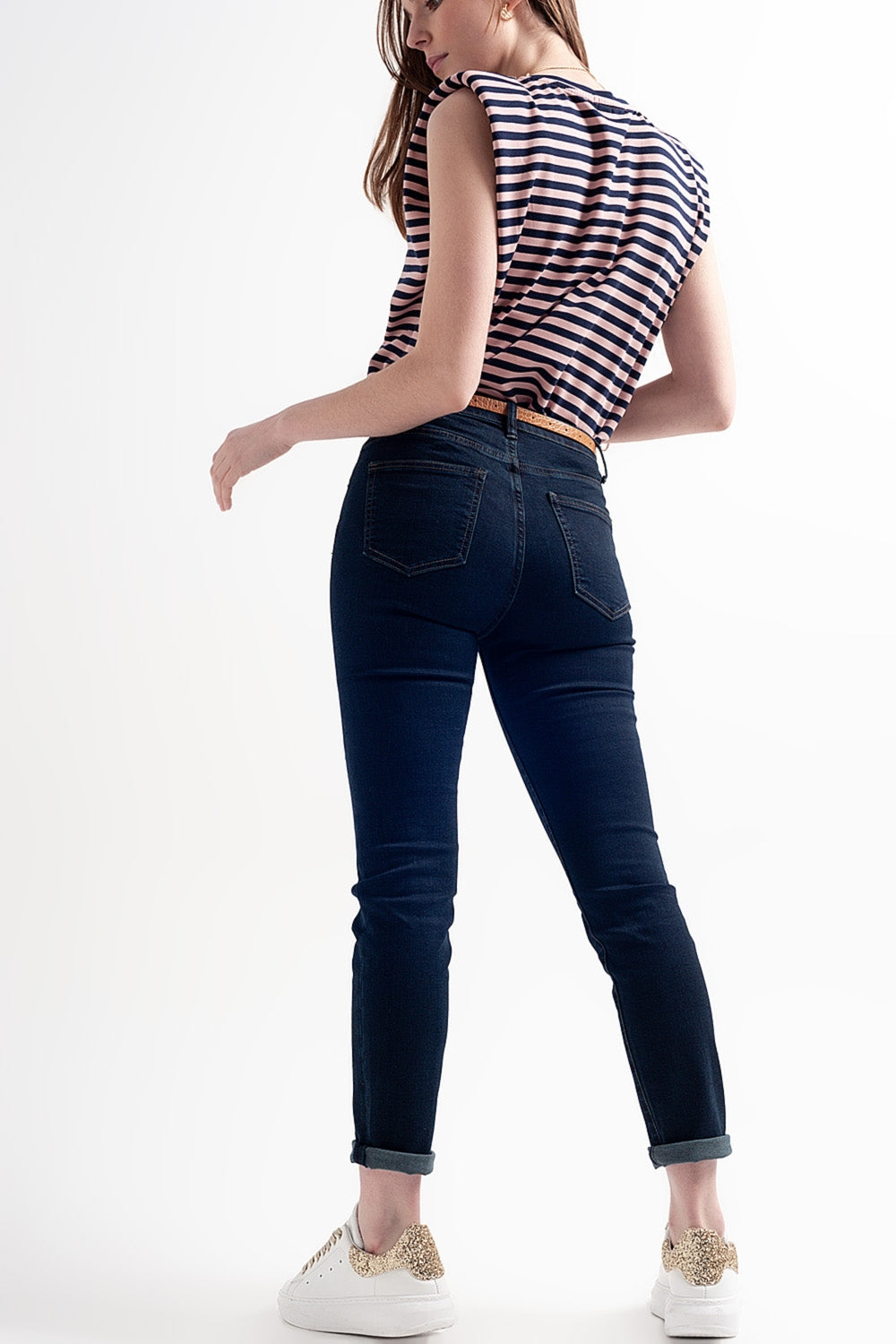 Calças de ganga skinny de cintura alta azul escura